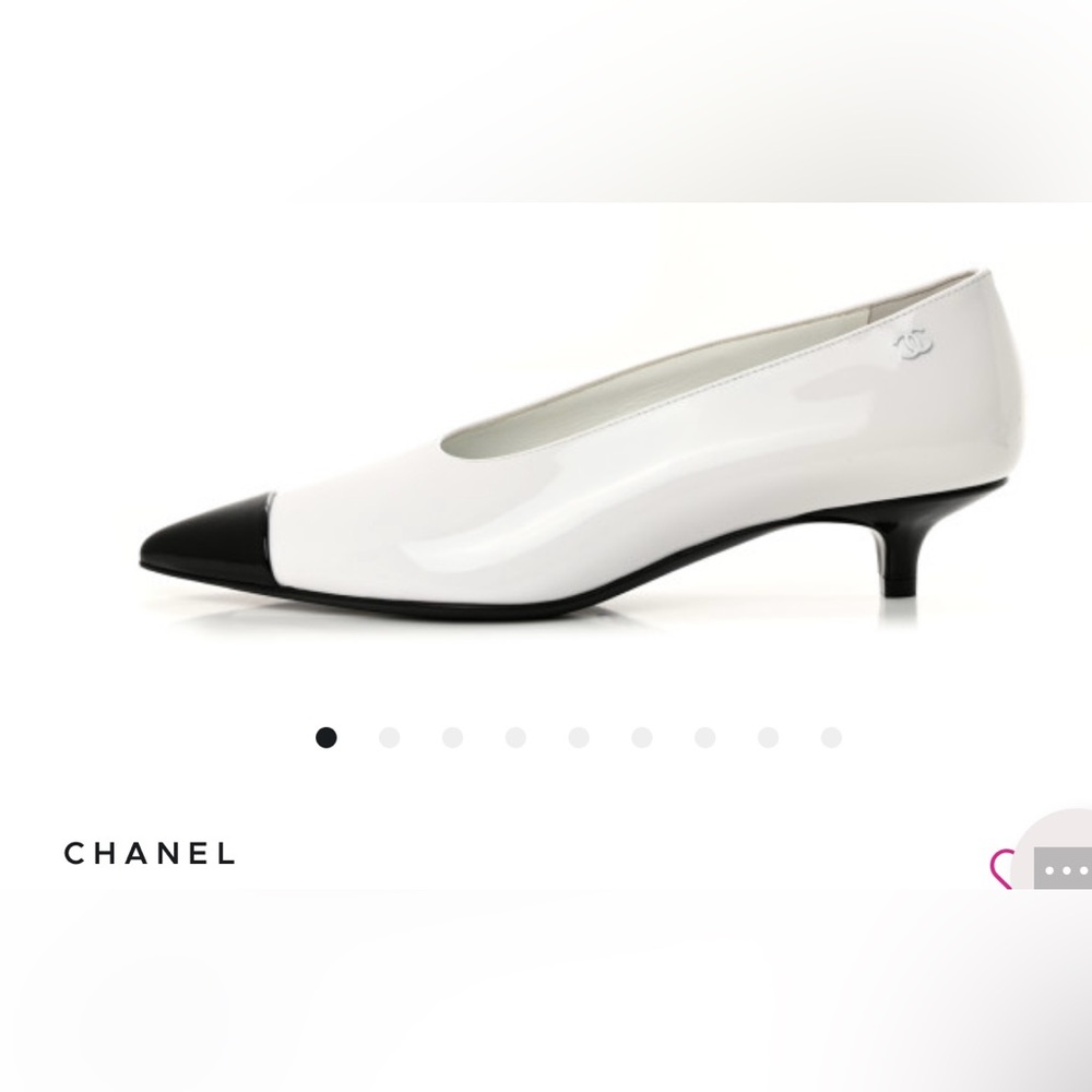 New CHANEL Black and White Patent Calfskin Heels 37.5 - Picture 15 of 16